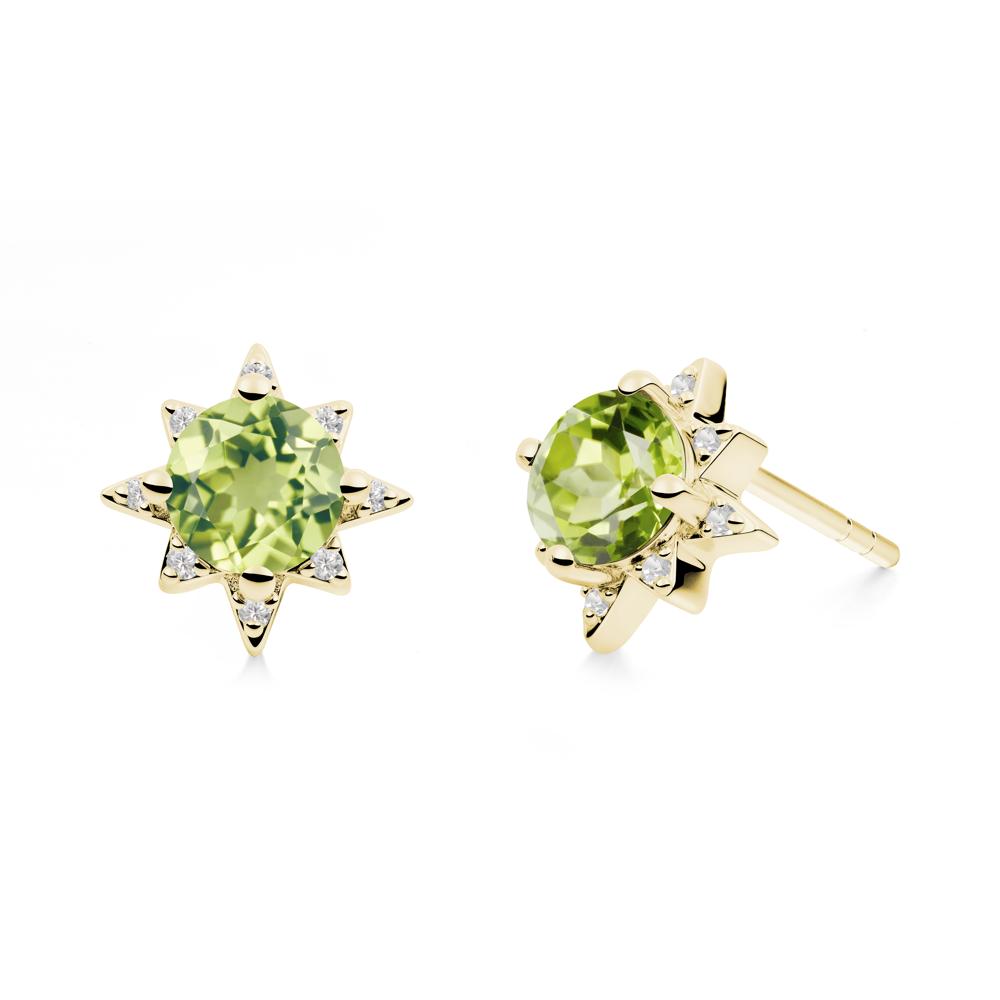 Round Peridot Sunburst Stud Earrings - LUO Jewelry #metal_18k yellow gold