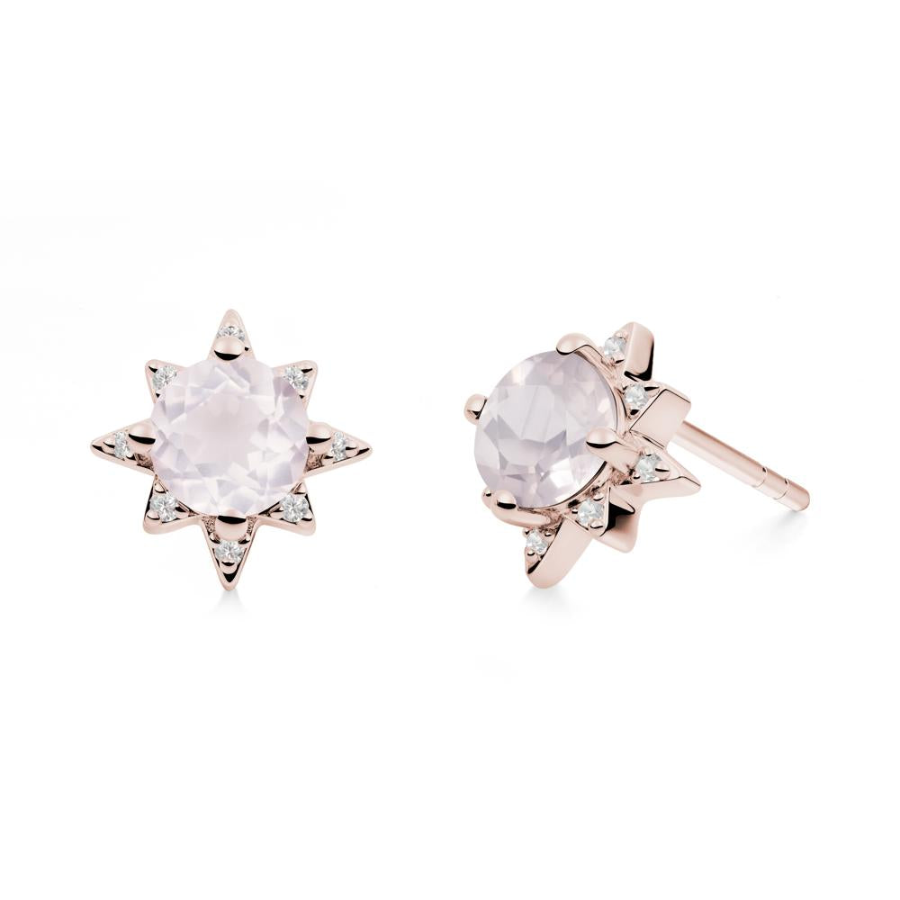 Round Rose Quartz Sunburst Stud Earrings - LUO Jewelry #metal_14k rose gold