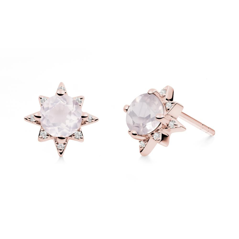 Round Rose Quartz Sunburst Stud Earrings - LUO Jewelry #metal_18k rose gold