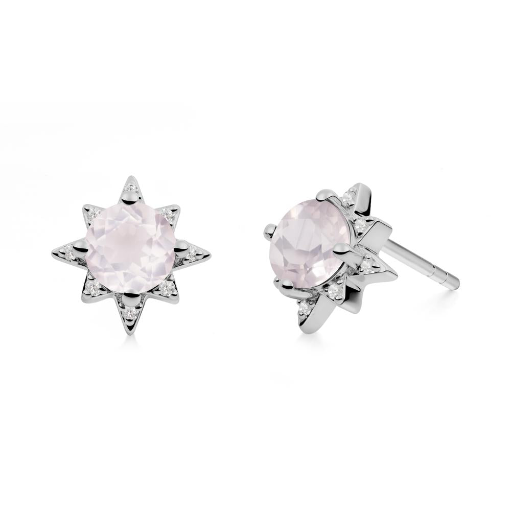 Round Rose Quartz Sunburst Stud Earrings - LUO Jewelry #metal_platinum