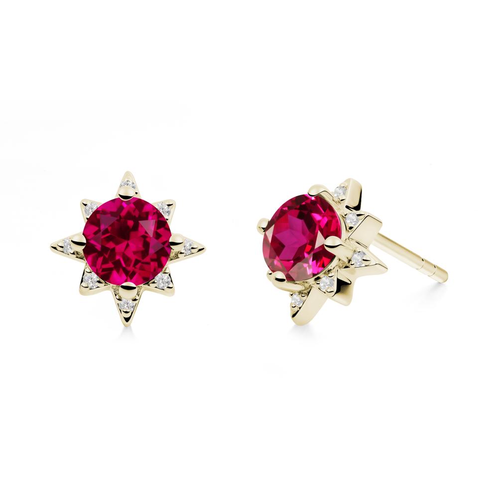 Round Ruby Sunburst Earrings - LUO Jewelry #metal_14k yellow gold