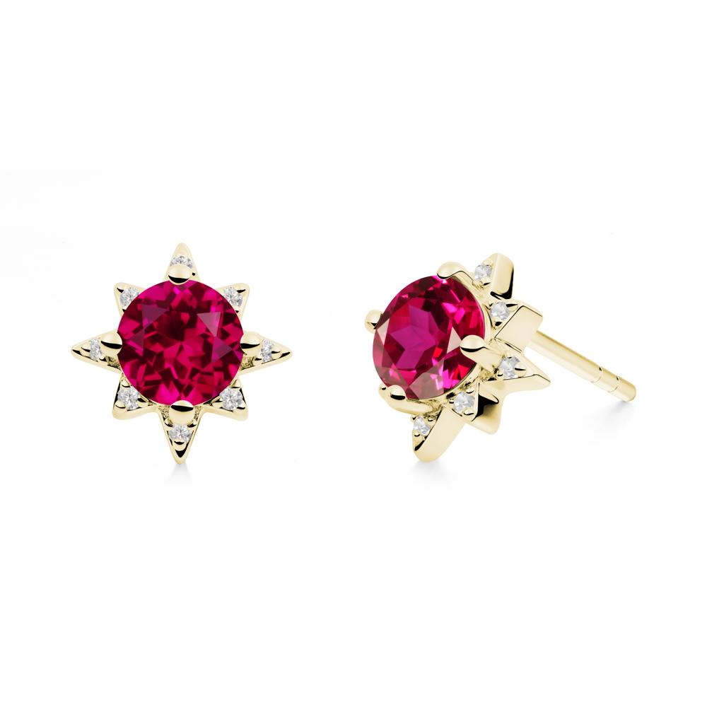 Round Ruby Sunburst Earrings - LUO Jewelry #metal_18k yellow gold