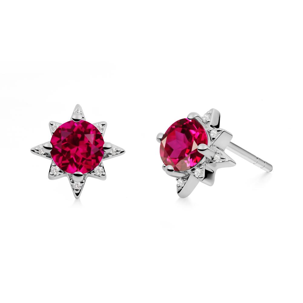 Round Ruby Sunburst Earrings - LUO Jewelry #metal_platinum