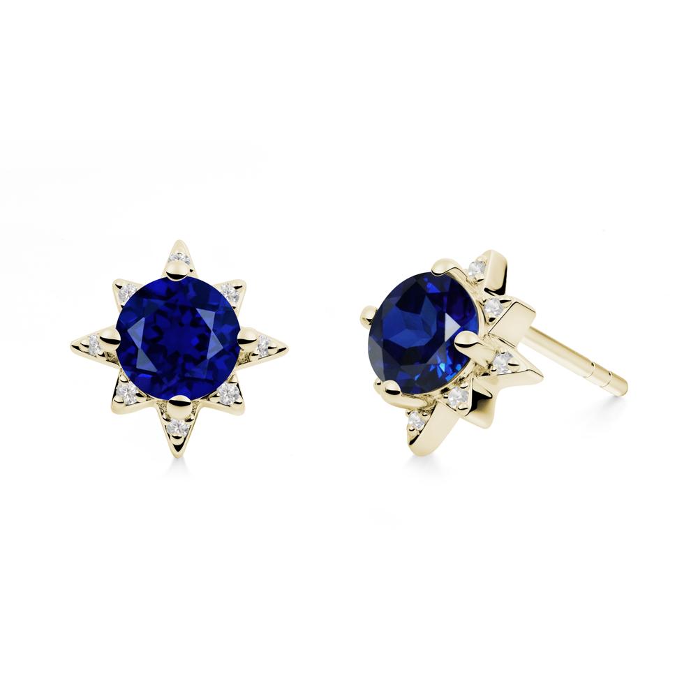 Round Sapphire Sunburst Earrings - LUO Jewelry #metal_14k yellow gold
