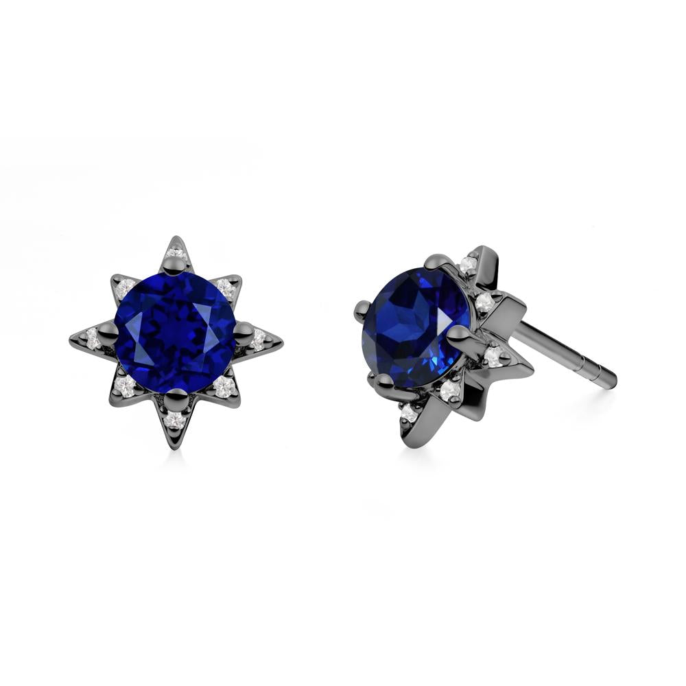 Round Sapphire Sunburst Earrings - LUO Jewelry #metal_black finish sterling silver