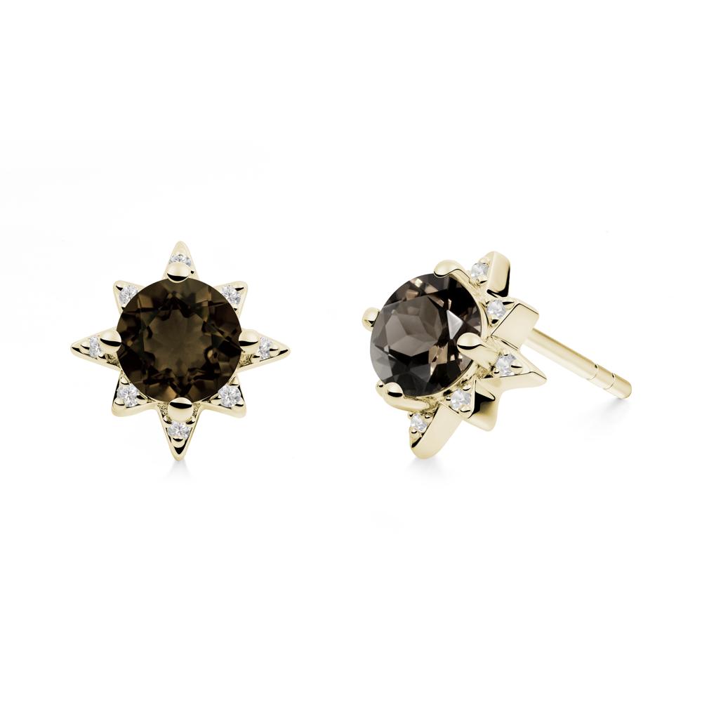 Round Smoky Quartz Sunburst Earrings - LUO Jewelry #metal_14k yellow gold