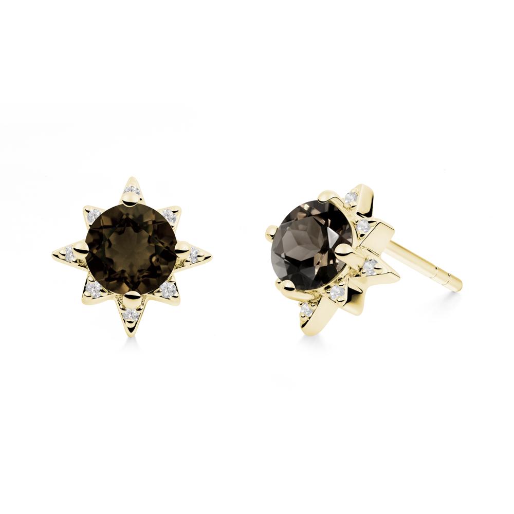 Round Smoky Quartz Sunburst Earrings - LUO Jewelry #metal_18k yellow gold