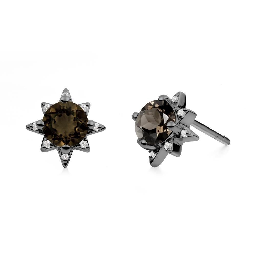 Round Smoky Quartz Sunburst Earrings - LUO Jewelry #metal_black finish sterling silver