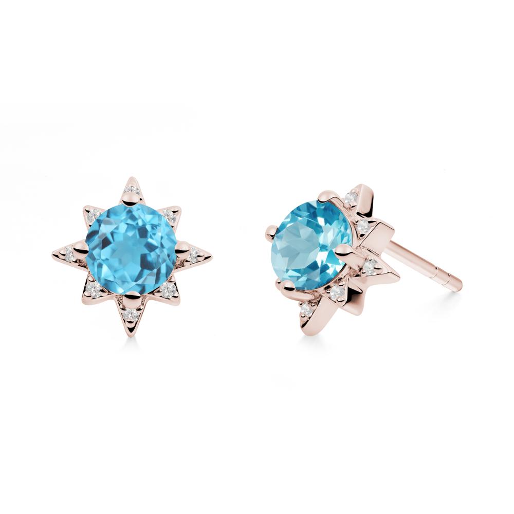 Round Swiss Blue Topaz Sunburst Earrings - LUO Jewelry #metal_14k rose gold