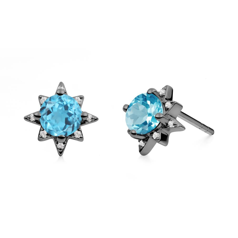 Round Swiss Blue Topaz Sunburst Earrings - LUO Jewelry #metal_black finish sterling silver