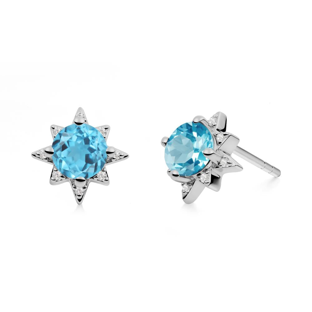 Round Swiss Blue Topaz Sunburst Earrings - LUO Jewelry #metal_platinum