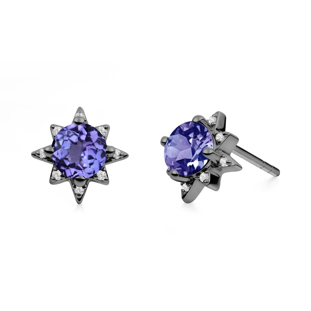 Round Tanzanite Sunburst Stud Earrings - LUO Jewelry #metal_black finish sterling silver