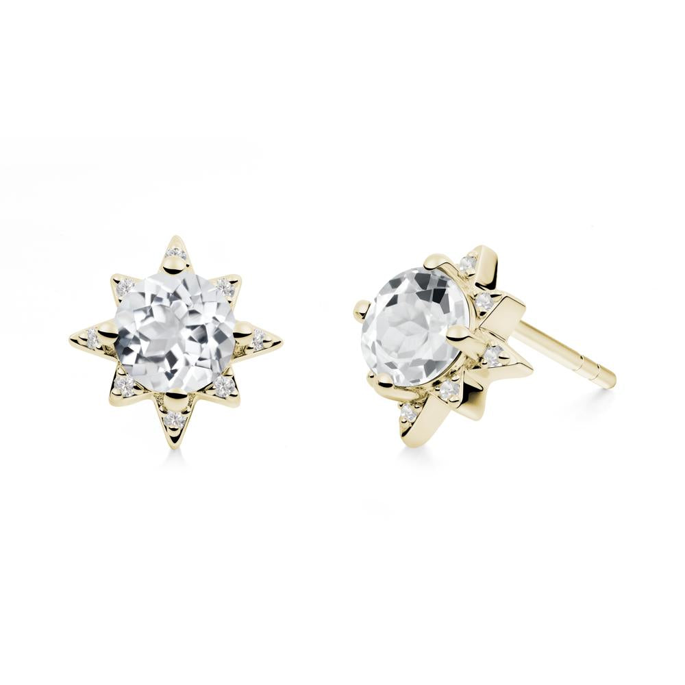 Round White Topaz Sunburst Earrings - LUO Jewelry #metal_14k yellow gold