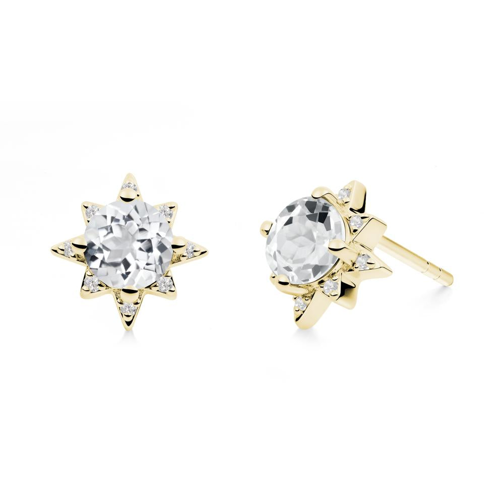 Round White Topaz Sunburst Earrings - LUO Jewelry #metal_18k yellow gold