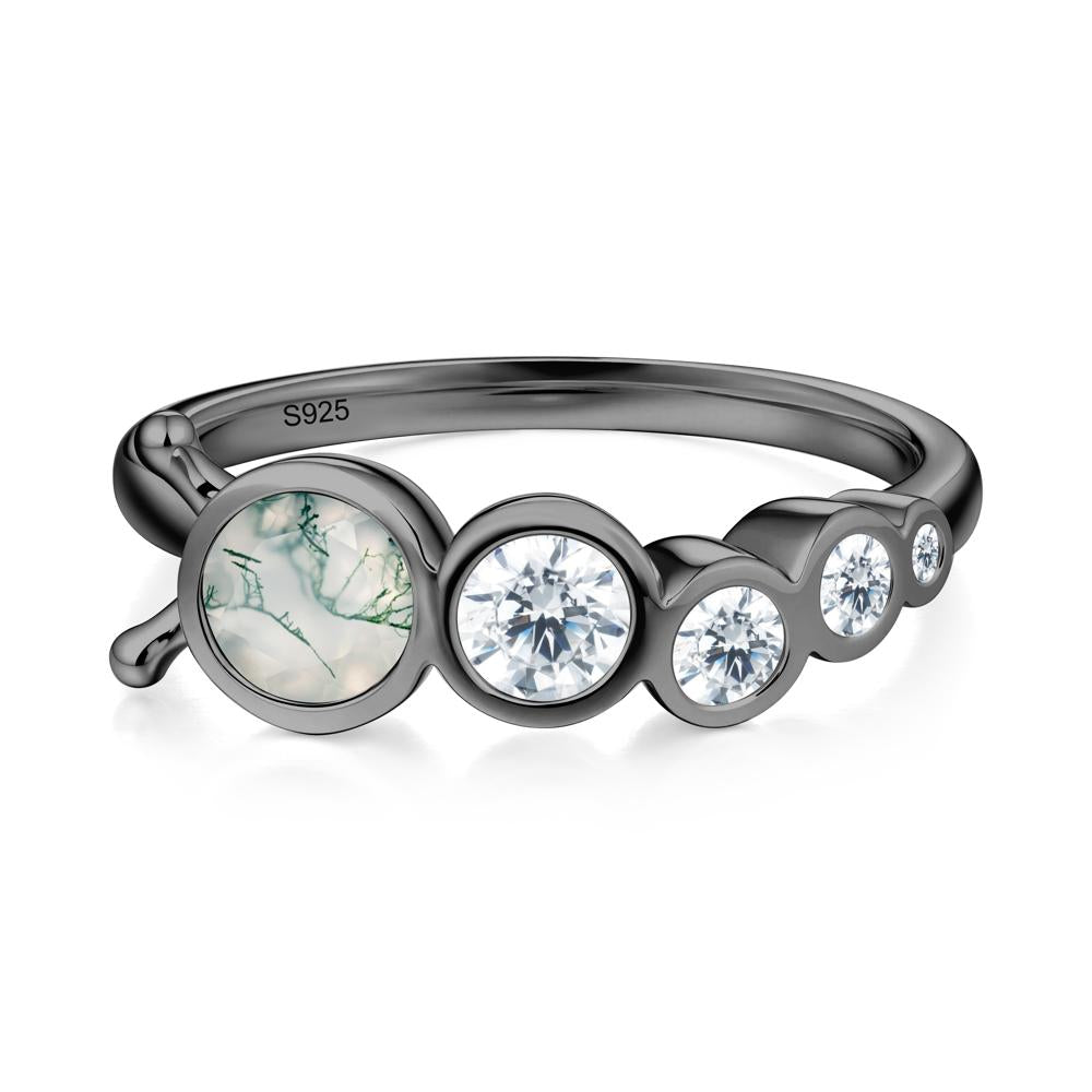 Five-Stone Graduated Bezel Moss Agate Ring - LUO Jewelry #metal_black finish sterling silver