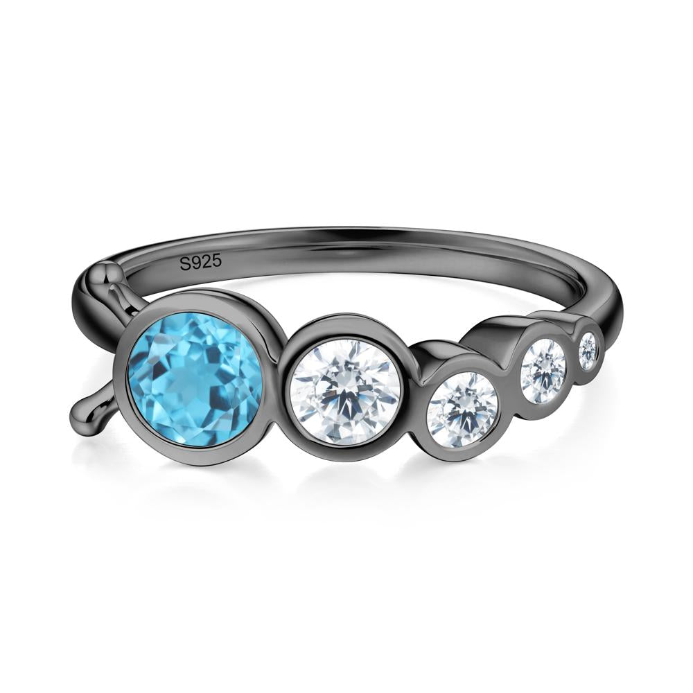 Round Swiss Blue Topaz Bubble Ring - LUO Jewelry #metal_black finish sterling silver