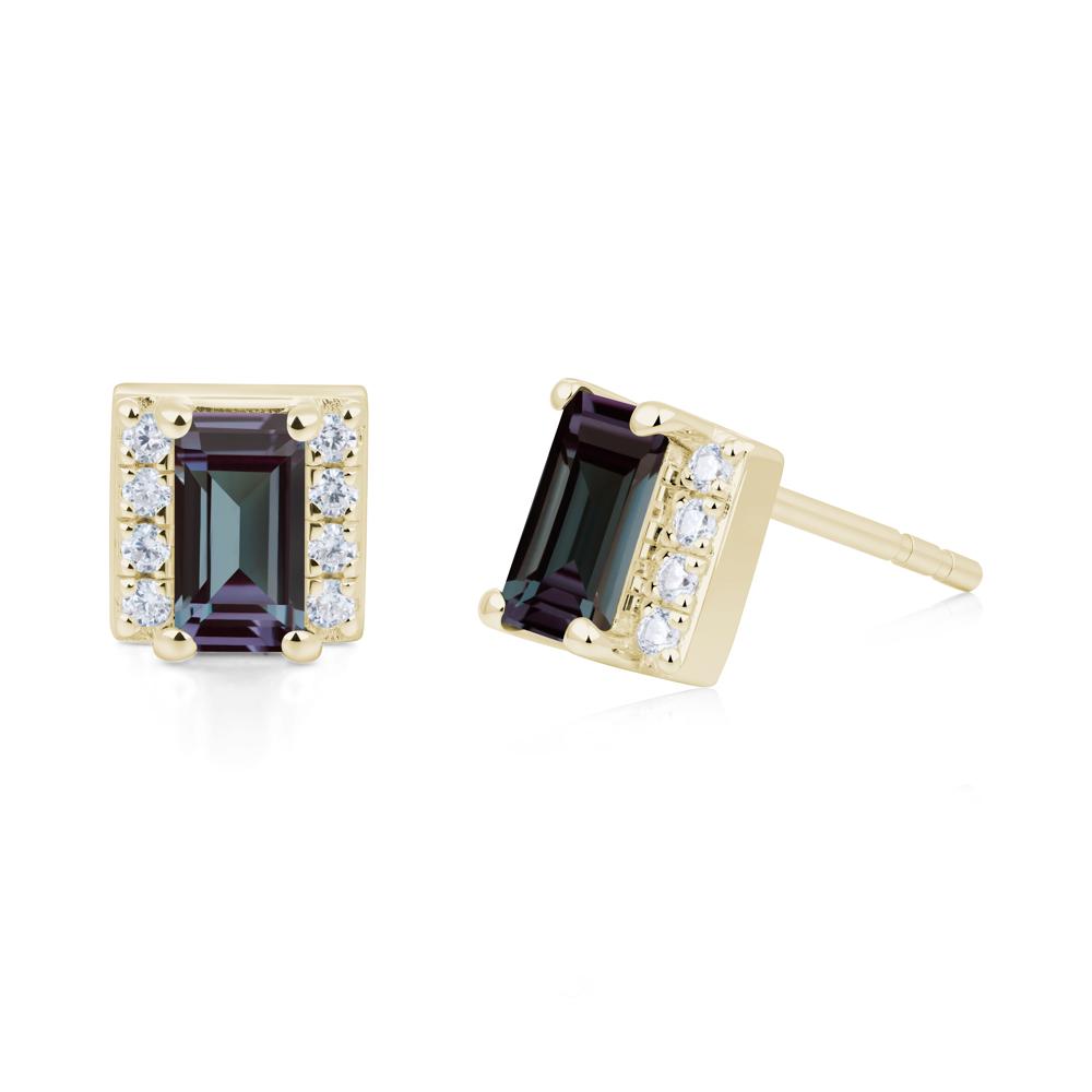 Baguette Alexandrite Stud Eaarings with Pave Side Accents - LUO Jewelry #metal_14k yellow gold