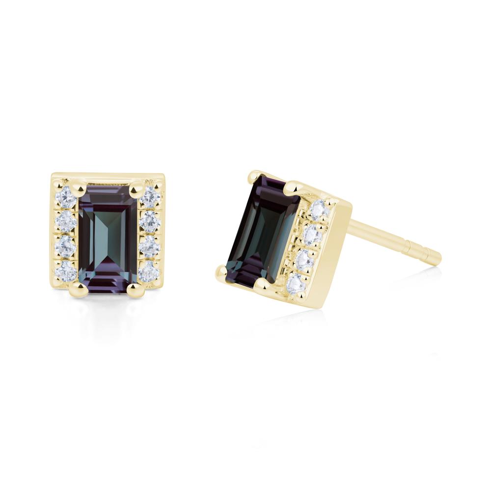 Baguette Alexandrite Stud Eaarings with Pave Side Accents - LUO Jewelry #metal_18k yellow gold