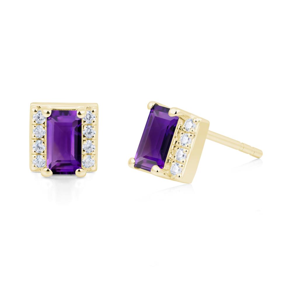 Baguette  Amethyst Halo Stud Earrings - LUO Jewelry #metal_18k yellow gold