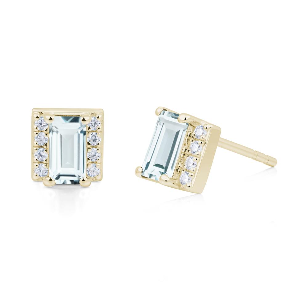 Baguette  Aquamarine Halo Stud Earrings - LUO Jewelry #metal_14k yellow gold