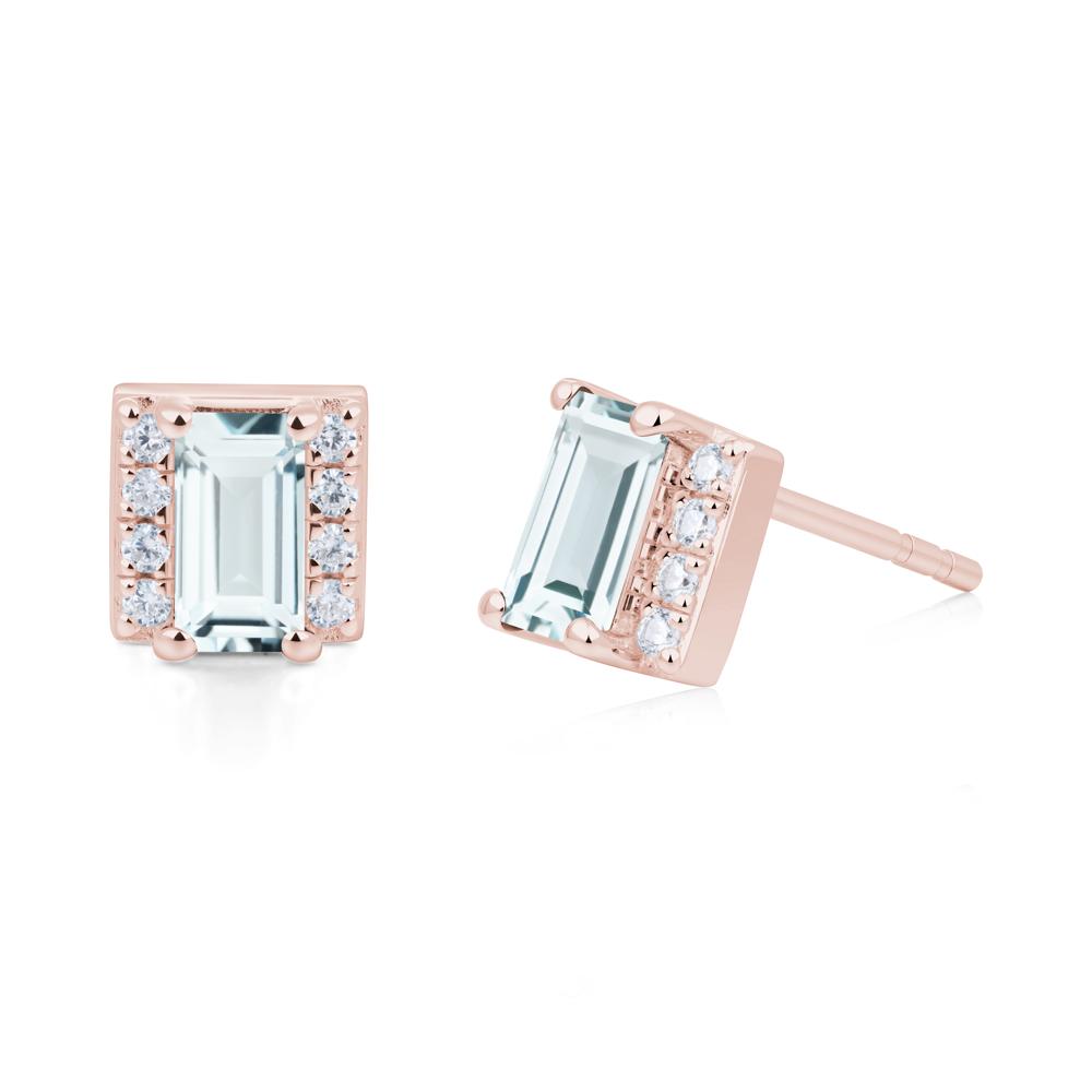 Baguette  Aquamarine Halo Stud Earrings - LUO Jewelry #metal_18k rose gold