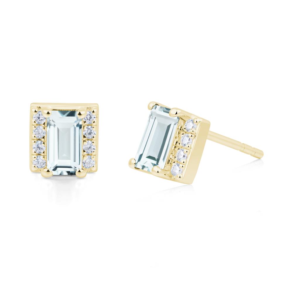 Baguette  Aquamarine Halo Stud Earrings - LUO Jewelry #metal_18k yellow gold