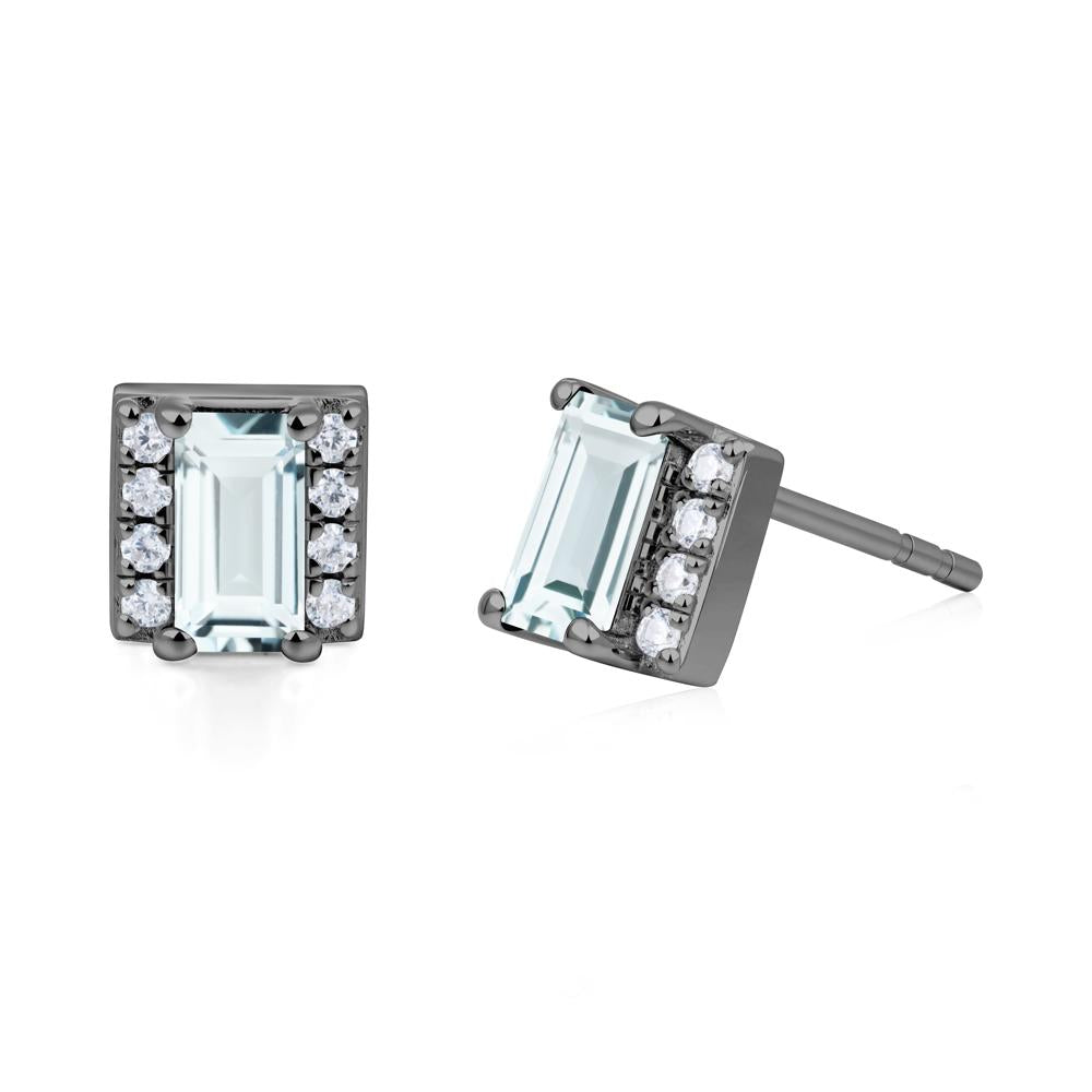 Baguette  Aquamarine Halo Stud Earrings - LUO Jewelry #metal_black finish sterling silver