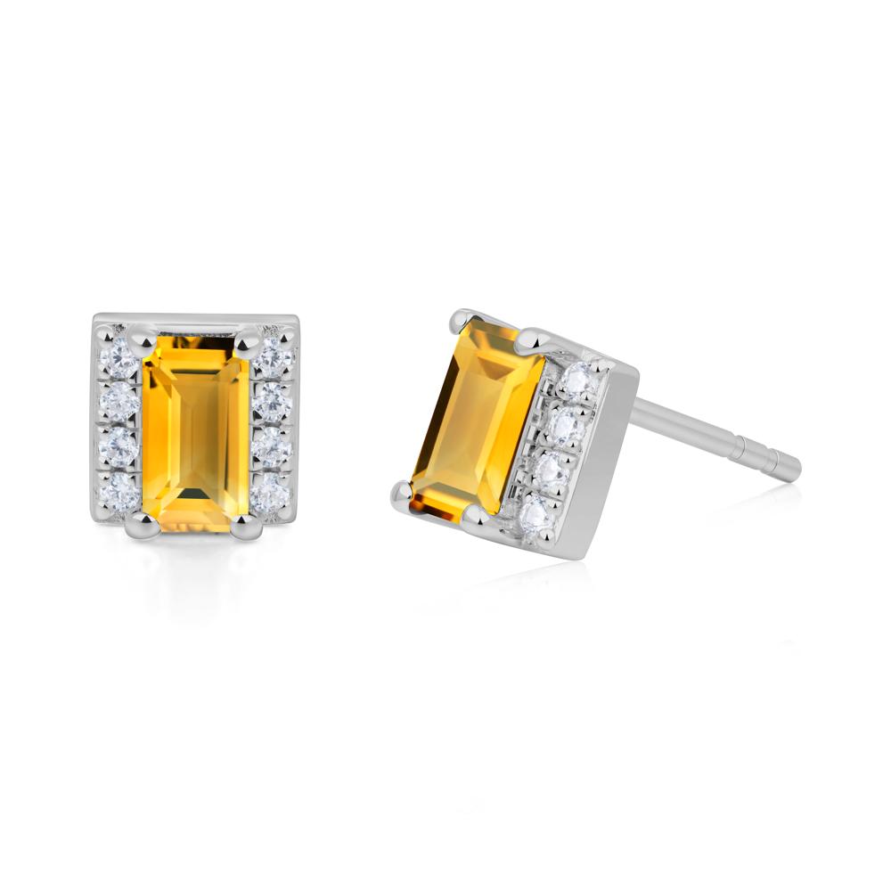 Baguette  Citrine Halo Stud Earrings - LUO Jewelry #metal_platinum