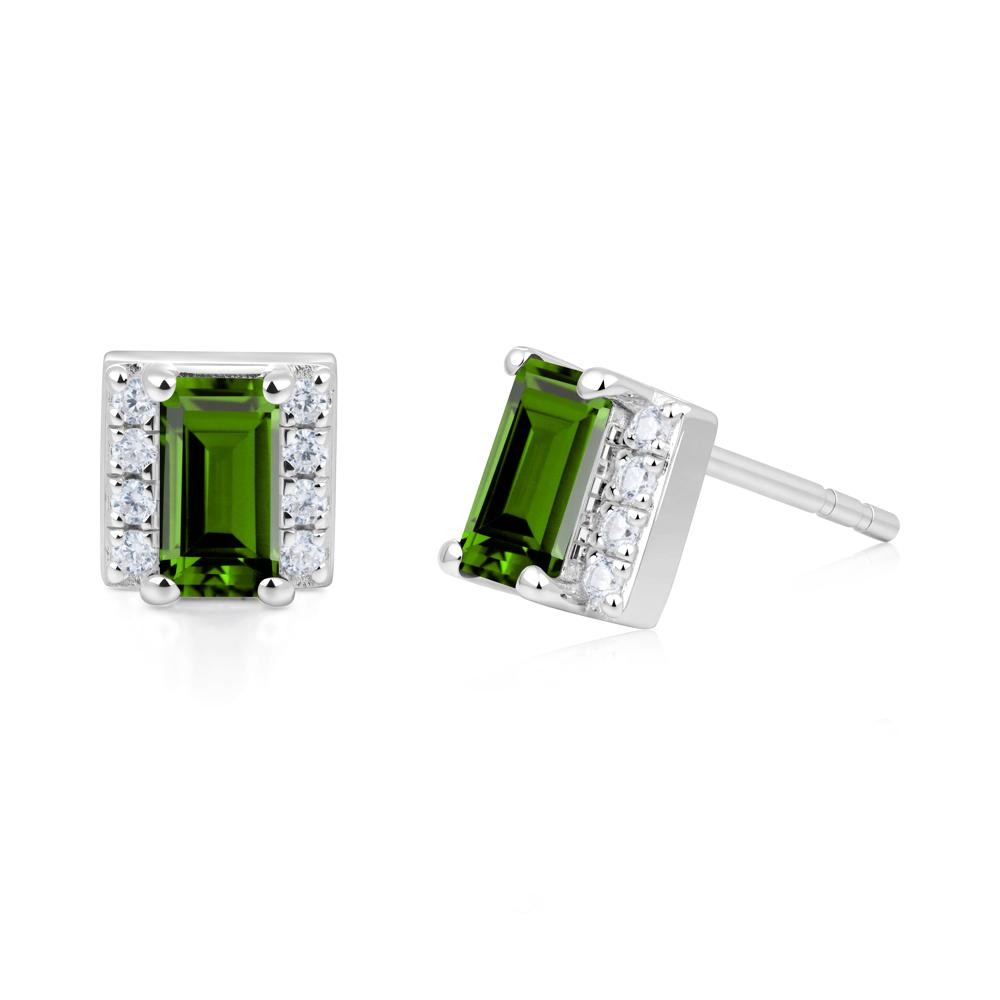 Baguette  Diopside Halo Stud Earrings - LUO Jewelry #metal_18k white gold