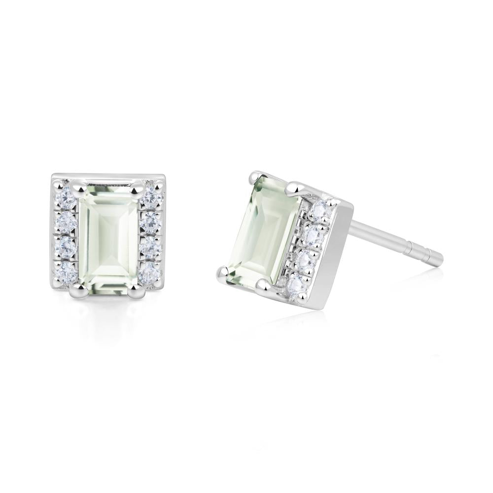Baguette Green Amethyst Stud Eaarings with Pave Side Accents - LUO Jewelry #metal_18k white gold