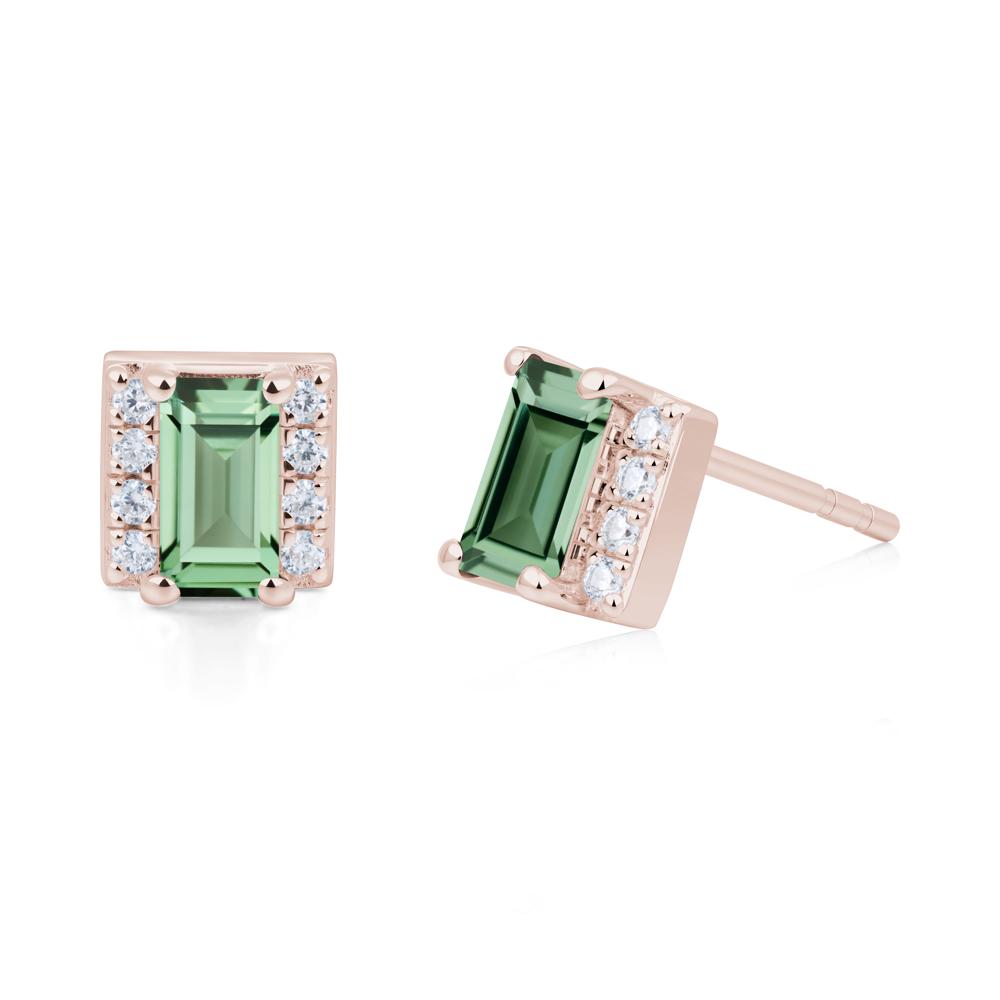 Baguette Green Sapphire Stud Eaarings with Pave Side Accents - LUO Jewelry #metal_14k rose gold