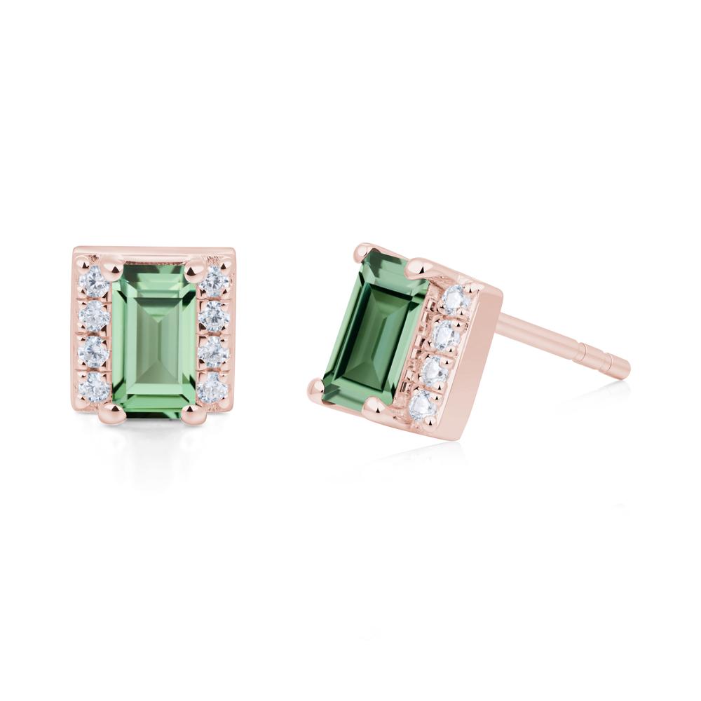 Baguette Green Sapphire Stud Eaarings with Pave Side Accents - LUO Jewelry #metal_18k rose gold