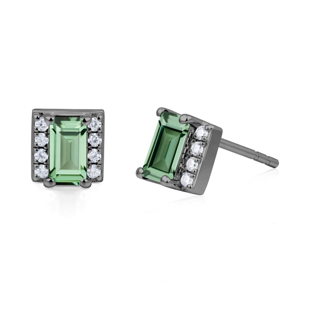 Baguette Green Sapphire Stud Eaarings with Pave Side Accents - LUO Jewelry #metal_black finish sterling silver