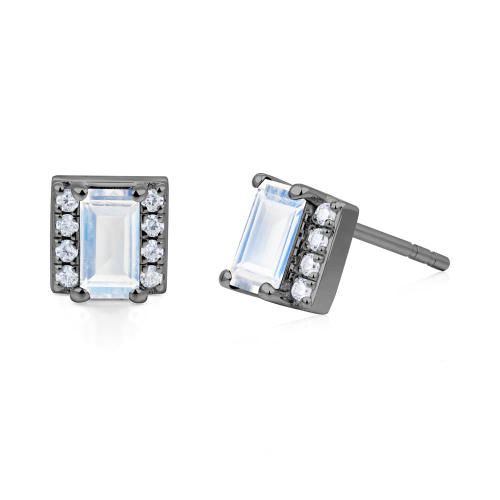 Baguette  Moonstone Halo Stud Earrings - LUO Jewelry #metal_black finish sterling silver