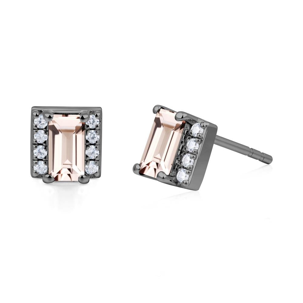 Baguette  Morganite Halo Stud Earrings - LUO Jewelry #metal_black finish sterling silver