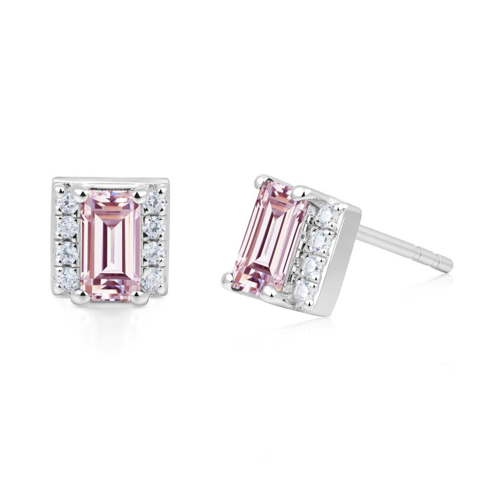 Baguette Pink Cubic Zirconia Stud Eaarings with Pave Side Accents - LUO Jewelry #metal_14k white gold