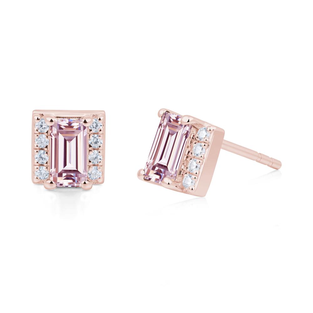 Baguette Pink Cubic Zirconia Stud Eaarings with Pave Side Accents - LUO Jewelry #metal_18k rose gold