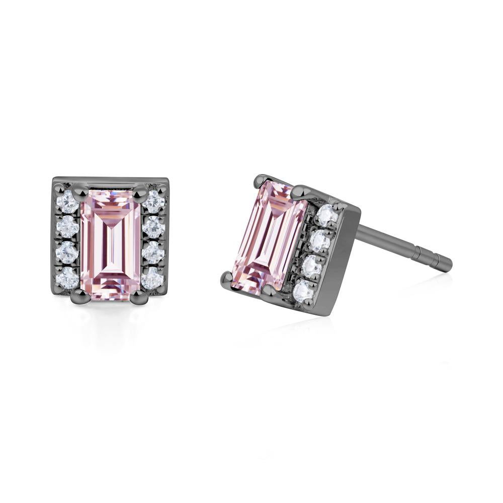 Baguette Pink Cubic Zirconia Stud Eaarings with Pave Side Accents - LUO Jewelry #metal_black finish sterling silver