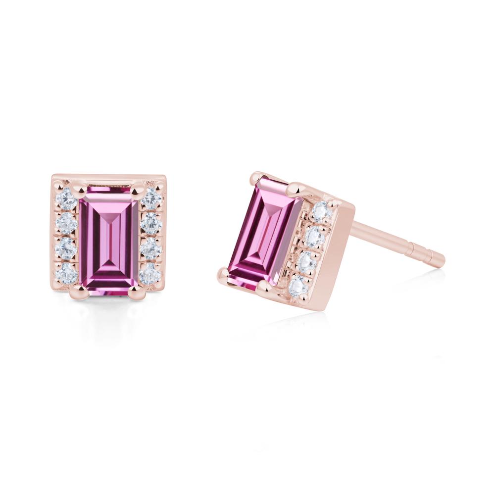 Baguette  Pink Sapphire Halo Stud Earrings - LUO Jewelry #metal_18k rose gold