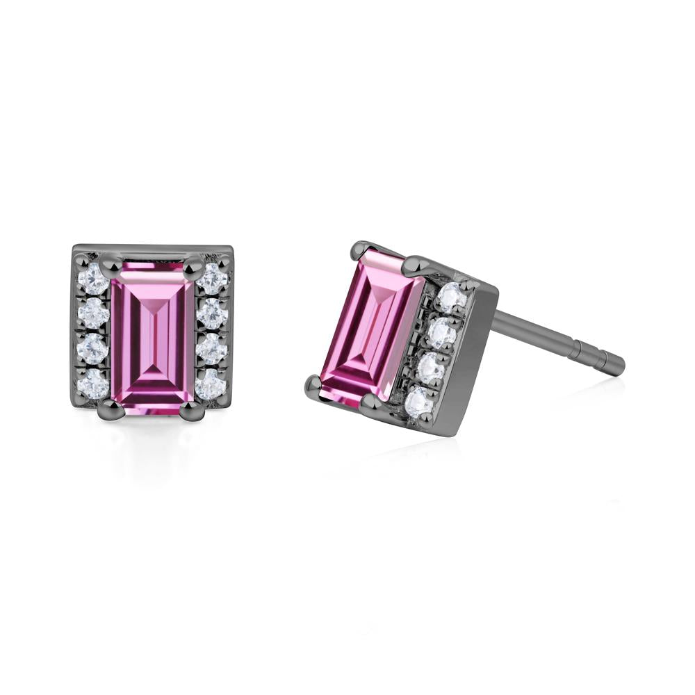 Baguette  Pink Sapphire Halo Stud Earrings - LUO Jewelry #metal_black finish sterling silver