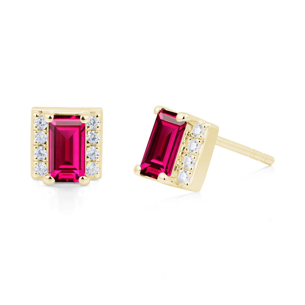 Baguette  Ruby Halo Stud Earrings - LUO Jewelry #metal_18k yellow gold