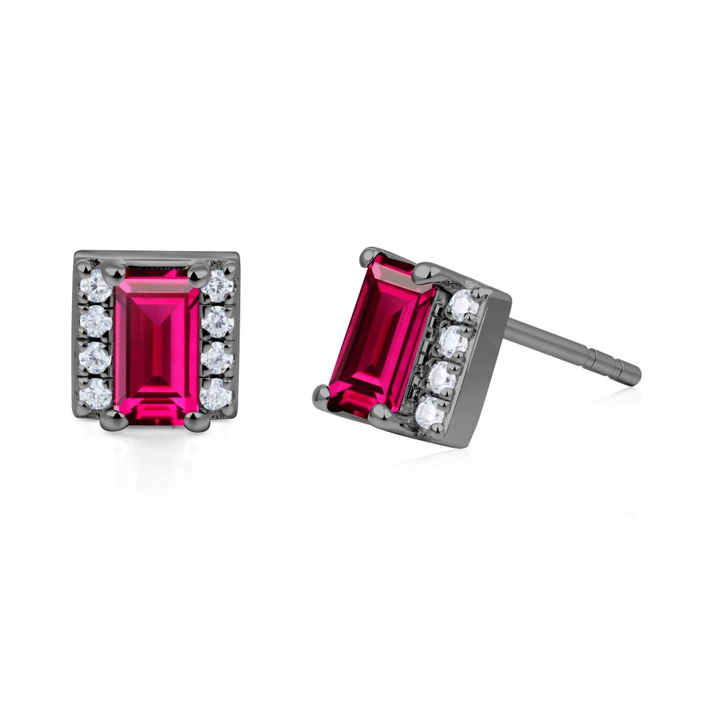 Baguette  Ruby Halo Stud Earrings - LUO Jewelry #metal_black finish sterling silver
