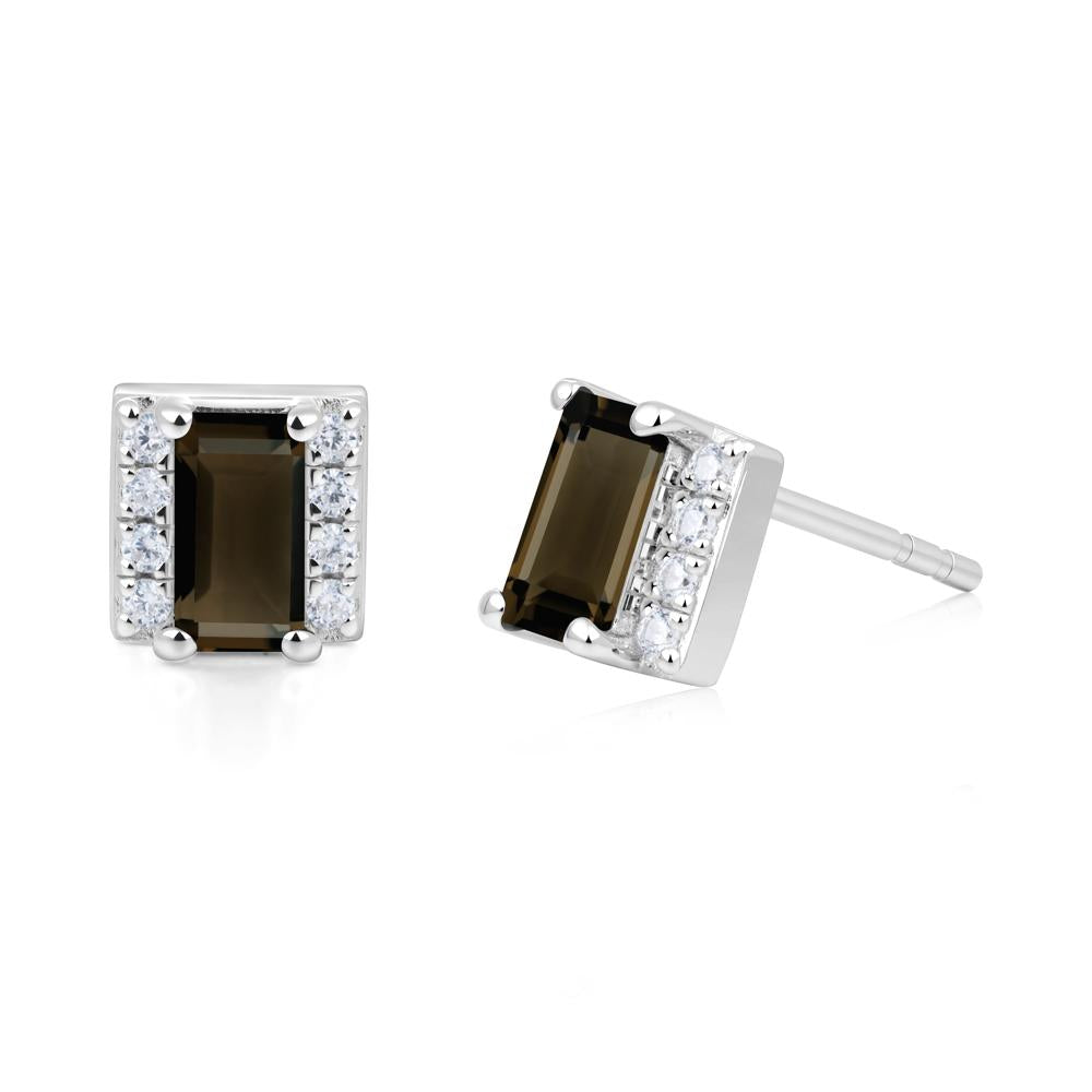 Baguette Smoky Quartz Stud Eaarings with Pave Side Accents - LUO Jewelry #metal_14k white gold