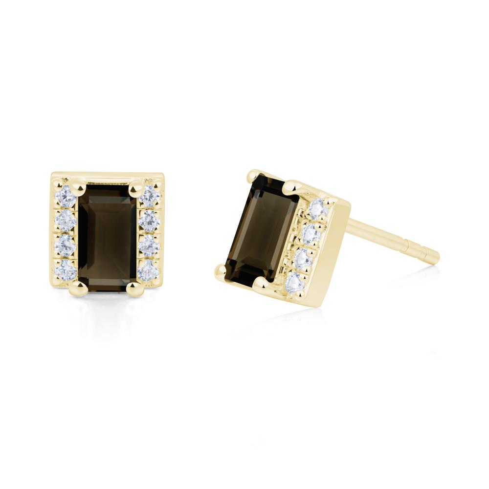 Baguette Smoky Quartz Stud Eaarings with Pave Side Accents - LUO Jewelry #metal_18k yellow gold