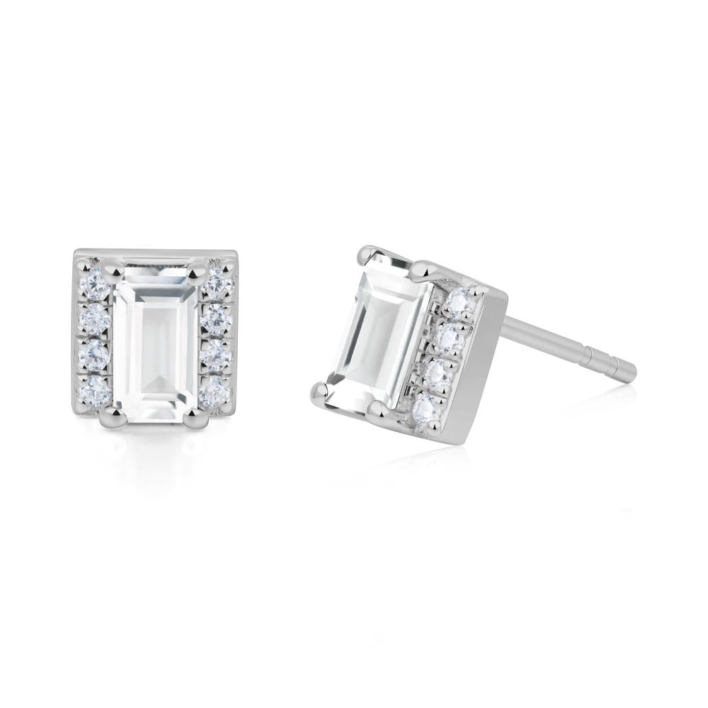 Baguette  White Topaz Halo Stud Earrings - LUO Jewelry #metal_platinum