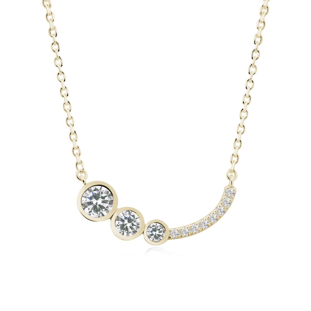 Three Stone Bezel-Set Cubic Zirconia Necklace - LUO Jewelry #metal_14k yellow gold