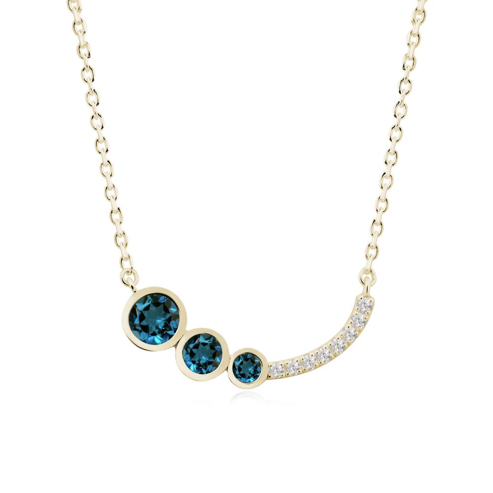 Three Stone Bezel-Set London Blue Topaz Necklace - LUO Jewelry #metal_14k yellow gold