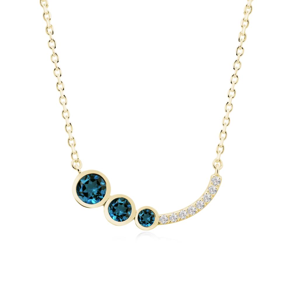 Three Stone Bezel-Set London Blue Topaz Necklace - LUO Jewelry #metal_18k yellow gold