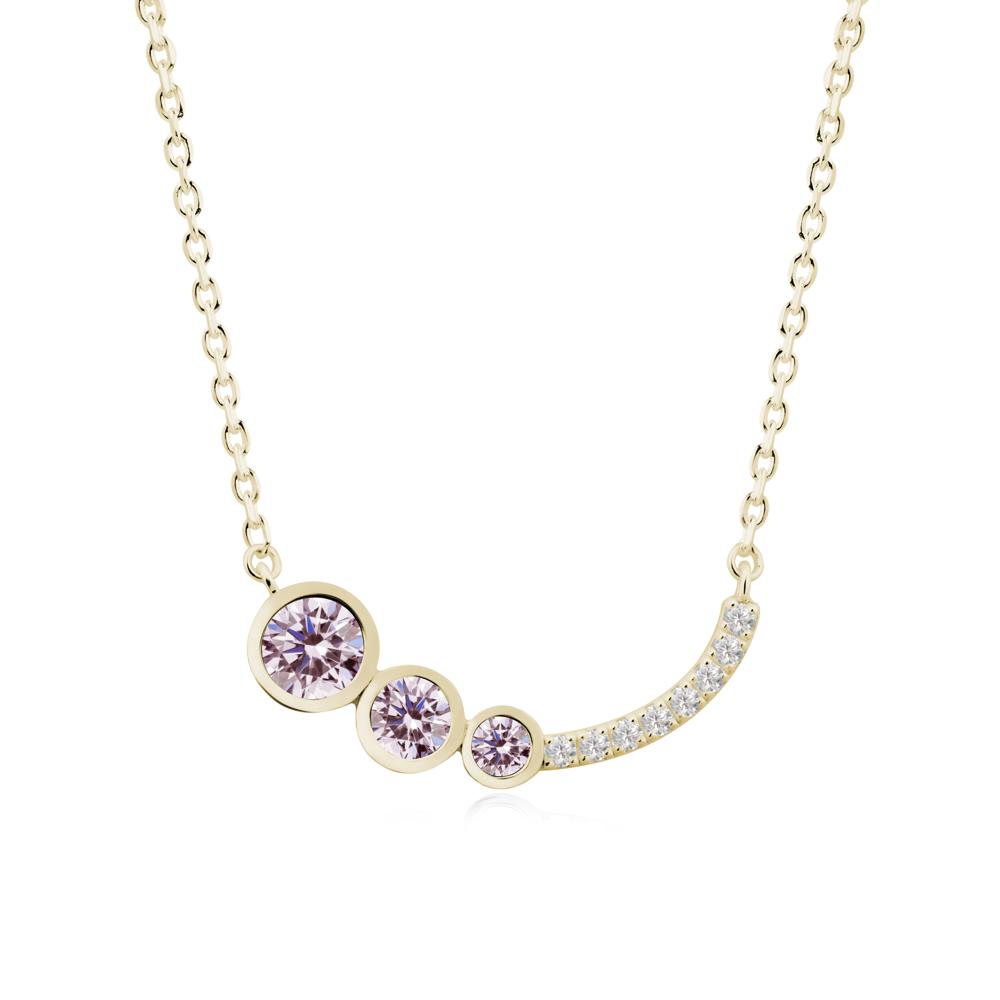 Round Three Stone Pink Cubic Zirconia Pendant Necklace - LUO Jewelry #metal_14k yellow gold
