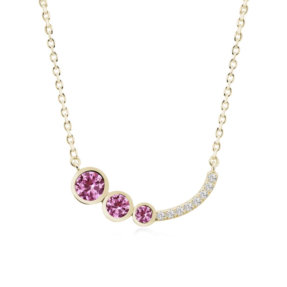 Three Stone Bezel-Set Pink Sapphire Necklace - LUO Jewelry #metal_14k yellow gold